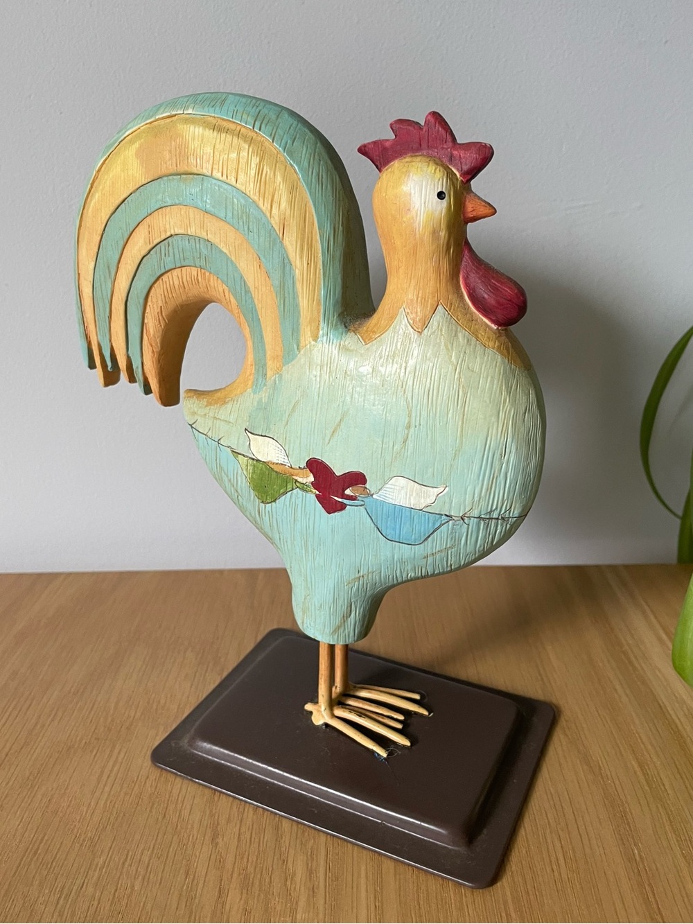 Vintage 1990s Russ Metal Rooster Figurine Handpainted Heart Angels